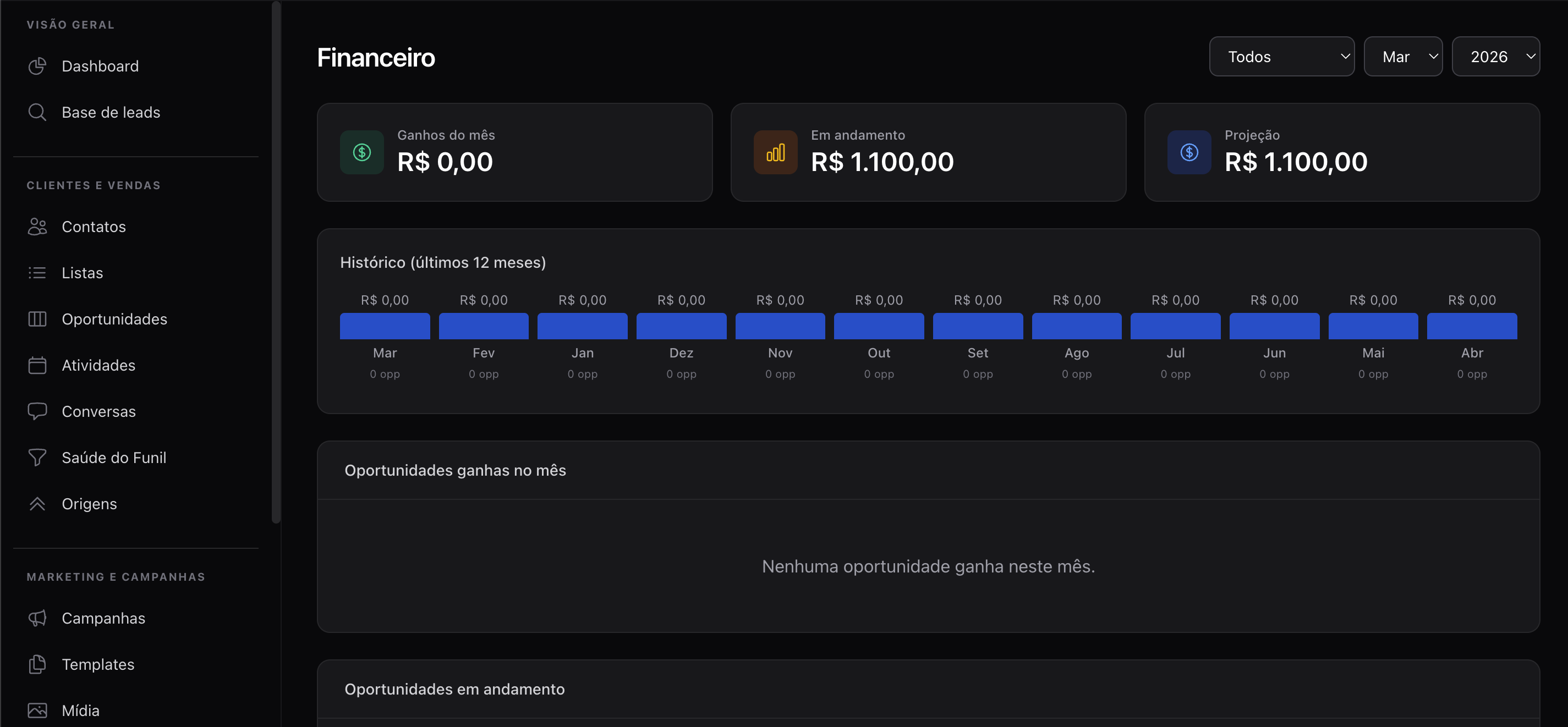 Mini financeiro e previsão de faturamento